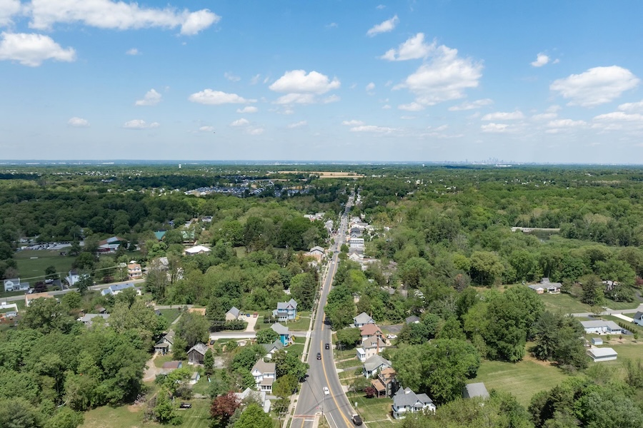 Mullica Hill's aerial view towards Philadelphia
